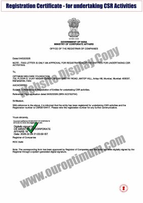 Optimum Welfare Foundation CSR Certificate